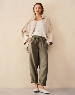 Cotton Herringbone Tapered Trousers