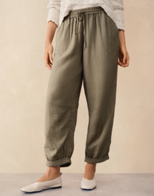 Cotton Herringbone Tapered Trousers