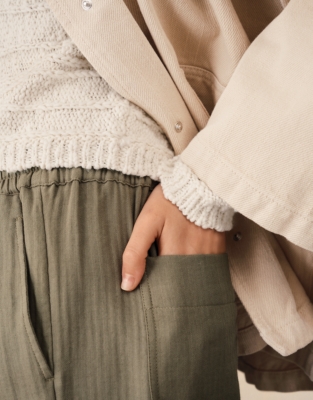 Cotton Herringbone Tapered Trousers