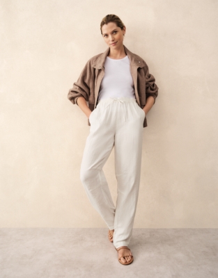 Cotton Herringbone Tapered Trousers