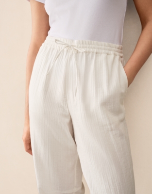 Cotton Herringbone Tapered Trousers - Porcelain