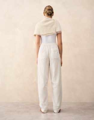 Cotton Herringbone Tapered Trousers - Porcelain