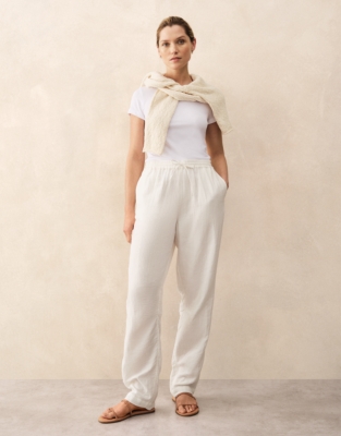 Cotton Herringbone Tapered Trousers - Porcelain