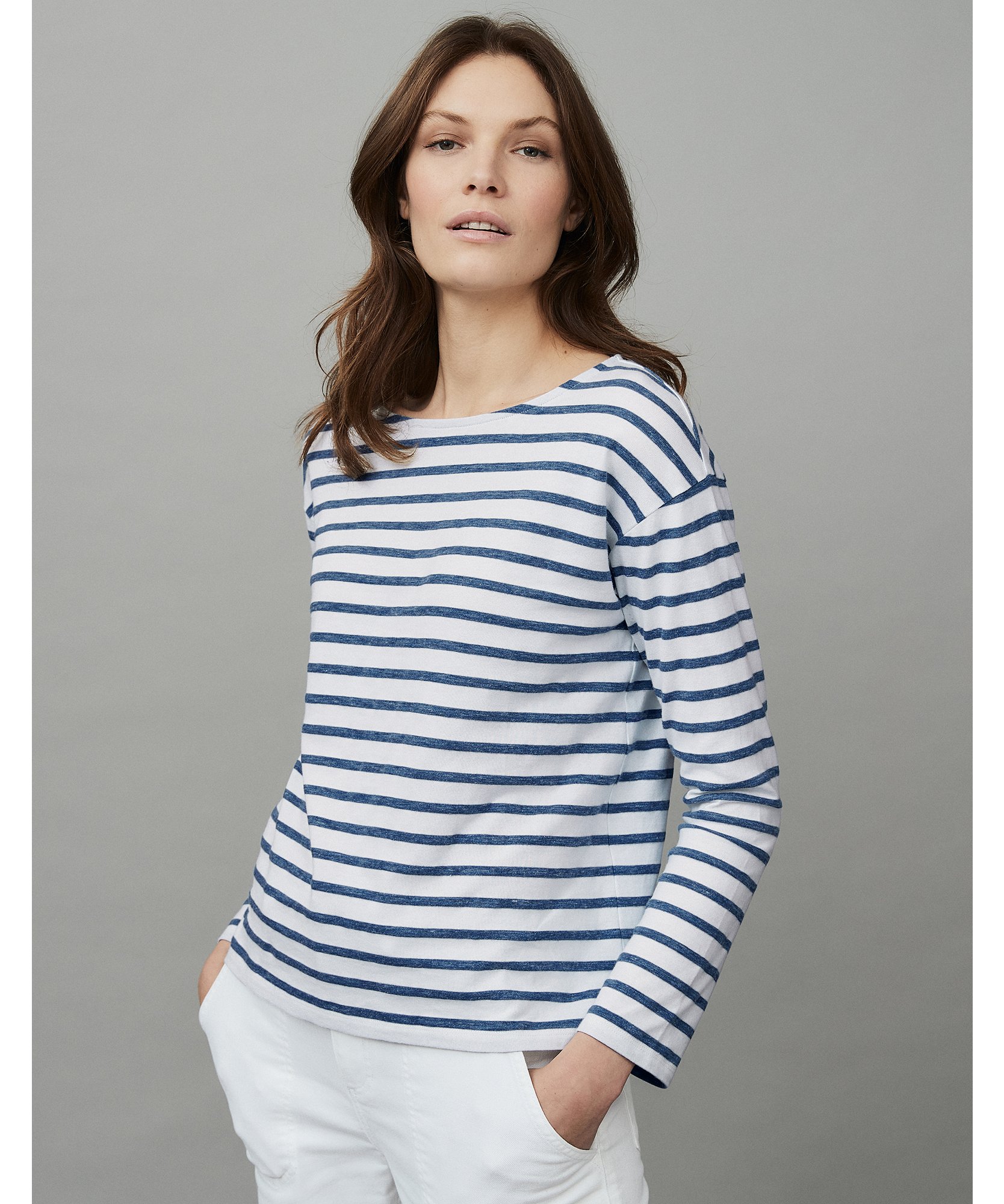 Cotton Jersey Denim Stripe T-Shirt | Tops & Blouses | The White Company US