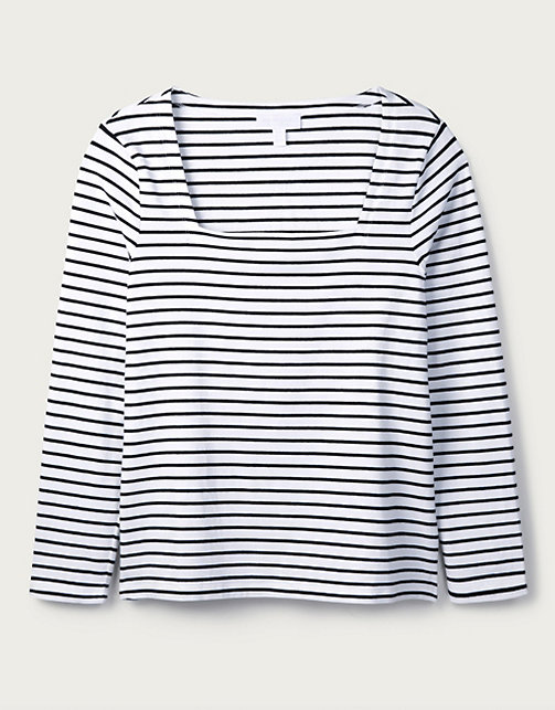 Cotton Jersey Square Neck Stripe Top | Clothing Sale | The White Company UK