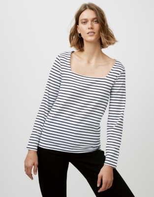 Image of Cotton Jersey Square Neck Stripe Top