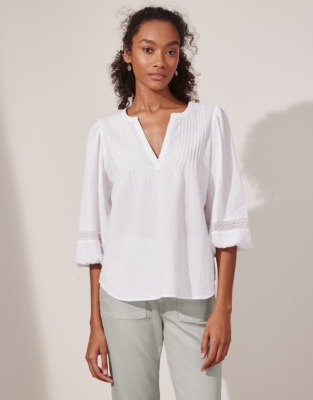 Cotton Lace-Insert Blouse | Clothing Sale | The White Company UK