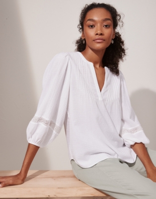 Cotton Lace-Insert Blouse | Clothing Sale | The White Company UK