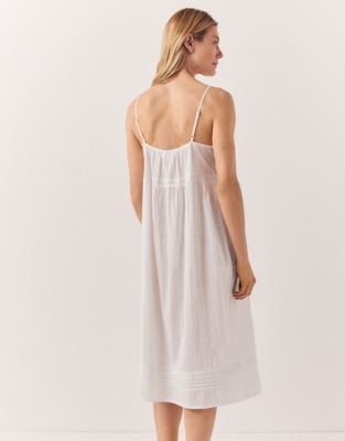 Cotton Lace Insert Strappy Midi Nightgown