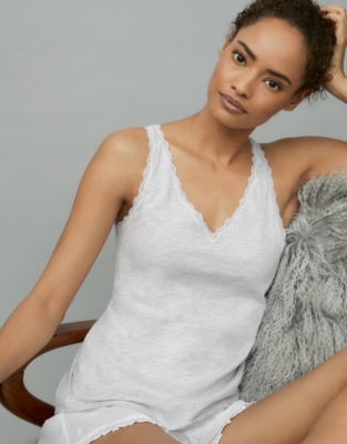 Image of Cotton Lace-Trim Sleeveless Vest