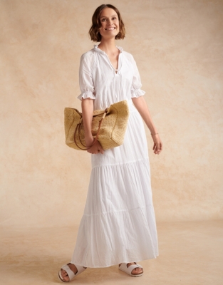 ARI WHITE LINEN TIERED MAXI SKIRT