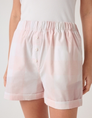 Cotton Large Check Long Pyjama Shorts