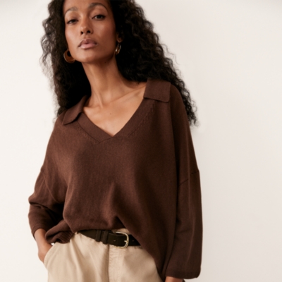 Cotton Linen Open Collar Knitted T-Shirt