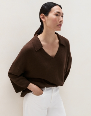 Cotton Linen Open Collar Knitted T-Shirt