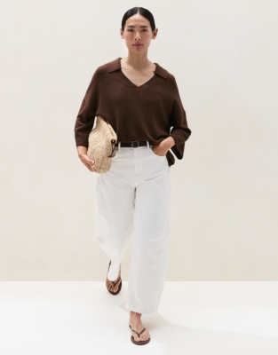 Cotton Linen Open Collar Knitted T-Shirt