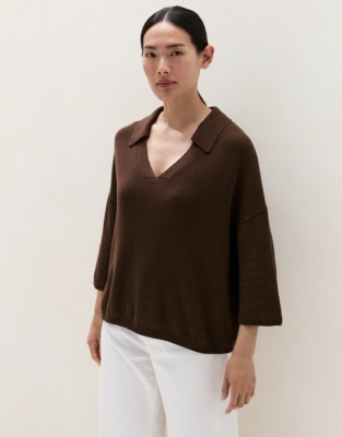 Cotton Linen Open Collar Knitted T-Shirt