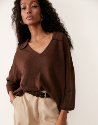 Cotton Linen Open Collar Knitted Top