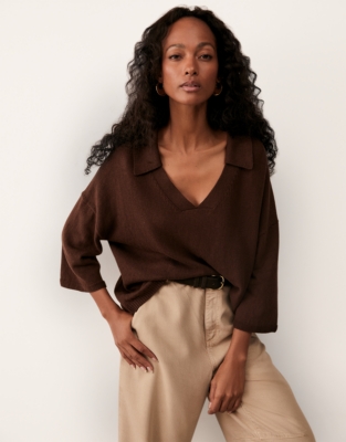 Cotton Linen Open Collar Knitted Top
