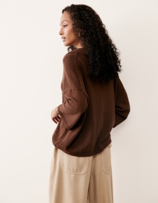 Cotton Linen Open Collar Knitted Top