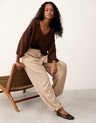 Cotton Linen Open Collar Knitted Top