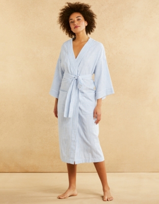Cotton-Linen Stripe Robe | Robes & Dressing Gowns | The White Company UK