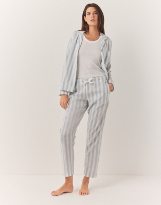 Cotton Linen Wide Stripe Classic Pajama Set