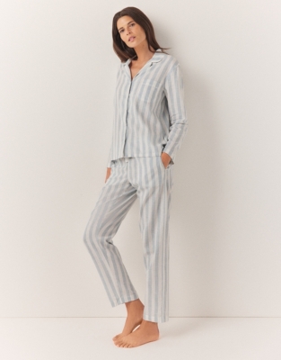 Cotton Linen Wide Stripe Classic Pyjama Set