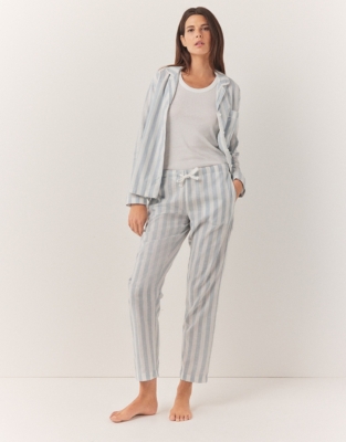 Cotton Linen Wide Stripe Classic Pyjama Set