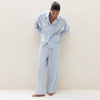 Cotton Poplin Contrast Piping Relaxed Pyjama Set