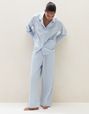 Cotton Poplin Contrast Piping Relaxed Pyjama Set