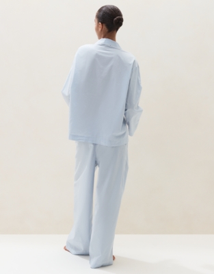 Cotton Poplin Contrast Piping Relaxed Pyjama Set