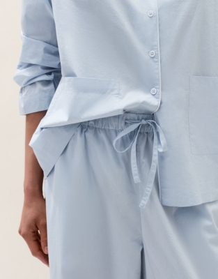 Cotton Poplin Contrast Piping Relaxed Pyjama Set