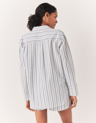 Cotton Poplin Stripe Relaxed Pajama Shirt