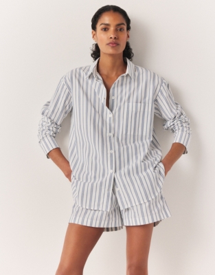 Cotton Poplin Stripe Relaxed Pajama Shirt
