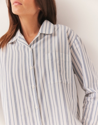 Cotton Poplin Stripe Relaxed Pyjama Shirt
