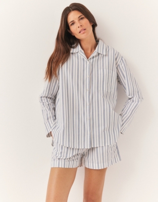 Cotton Poplin Stripe Relaxed Pyjama Shirt