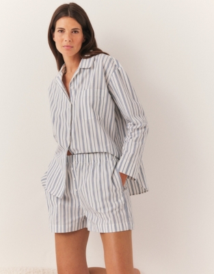 Cotton Poplin Stripe Relaxed Pyjama Shirt
