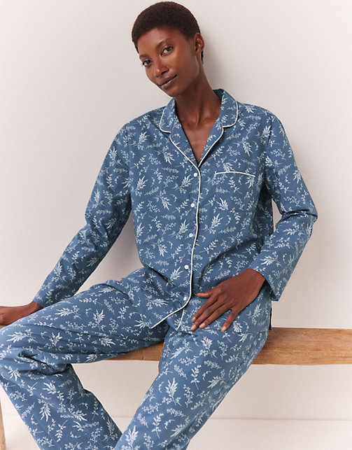 Cotton Poplin Vintage Floral Print Pajama Set, Pajamas