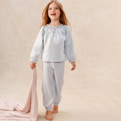 Cotton Relaxed Fit Poplin Mini Gingham Hand Smocked Pyjamas (2–12yrs)