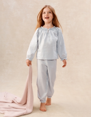Cotton Relaxed Fit Poplin Mini Gingham Hand Smocked Pyjamas (2–12yrs)
