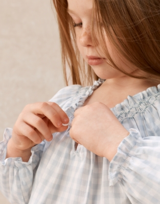 Cotton Relaxed Fit Poplin Mini Gingham Hand Smocked Pyjamas (2–12yrs)