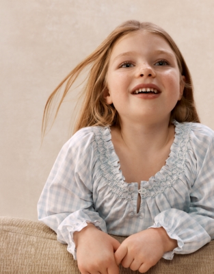 Cotton Relaxed Fit Poplin Mini Gingham Hand Smocked Pyjamas (2–12yrs)