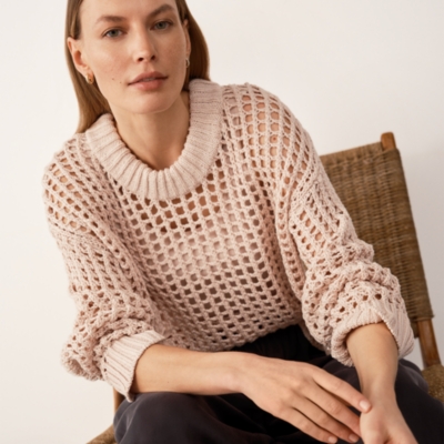 Cotton Rib Trim Crochet Sweater
