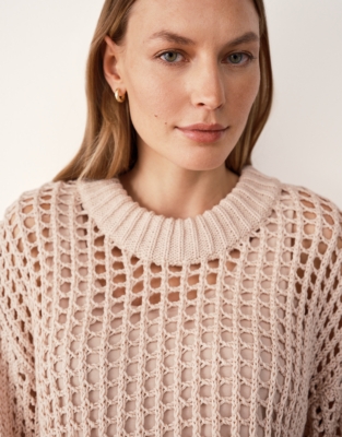 Cotton Rib Trim Crochet Sweater