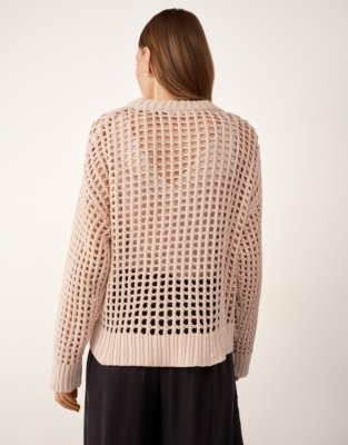 Cotton Rib Trim Crochet Sweater