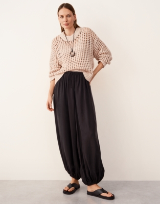 Cotton Rib Trim Crochet Sweater