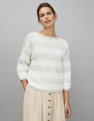 Cotton-Rich Boat-Neck Stripe Jumper | Clothing Sale | The White Company UK