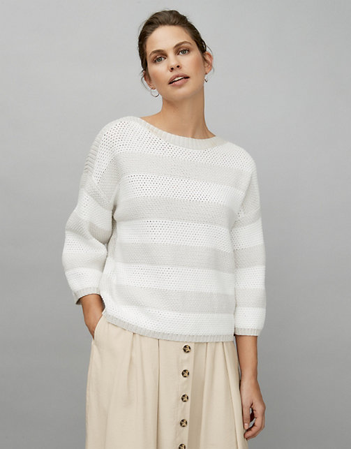 Cotton-Rich Boat-Neck Stripe Sweater | Sweaters & Cardigans | The White ...