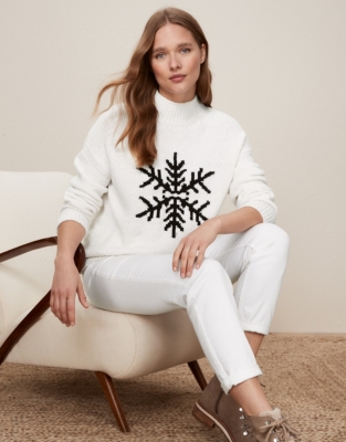 Cotton-Rich Bouclé Snowflake Jumper