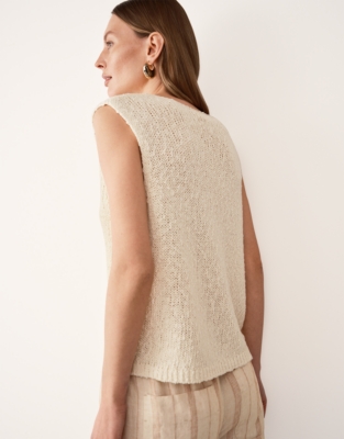 Cotton Rich Button Through Knitted Tank - Eggshell Cotton